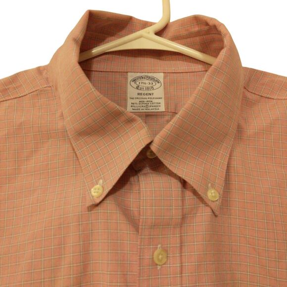 Brooks Brothers Regent dress shirt mens 17.5-33 XL Xlarge pink check plaid - Picture 2 of 9